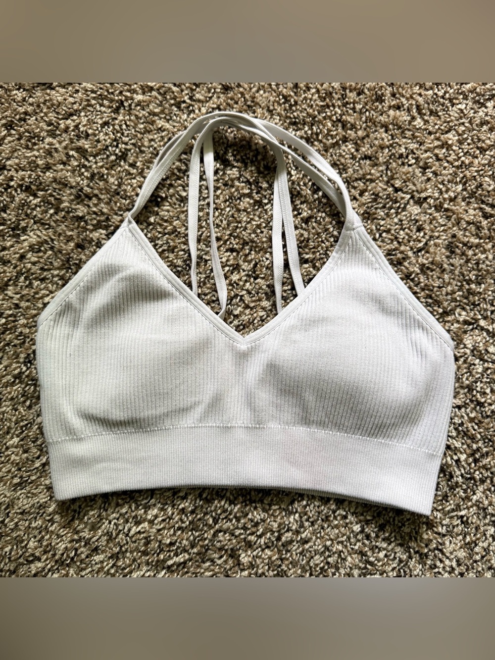 aerie White Ribbed Strappy Bralette